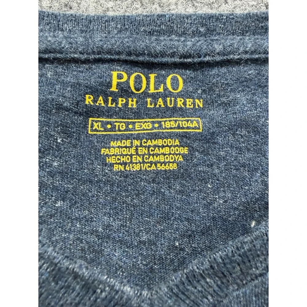 Polo Ralph Lauren Men's XL Blue Embroidered Pony V-Neck Knit T-Shirt Preppy